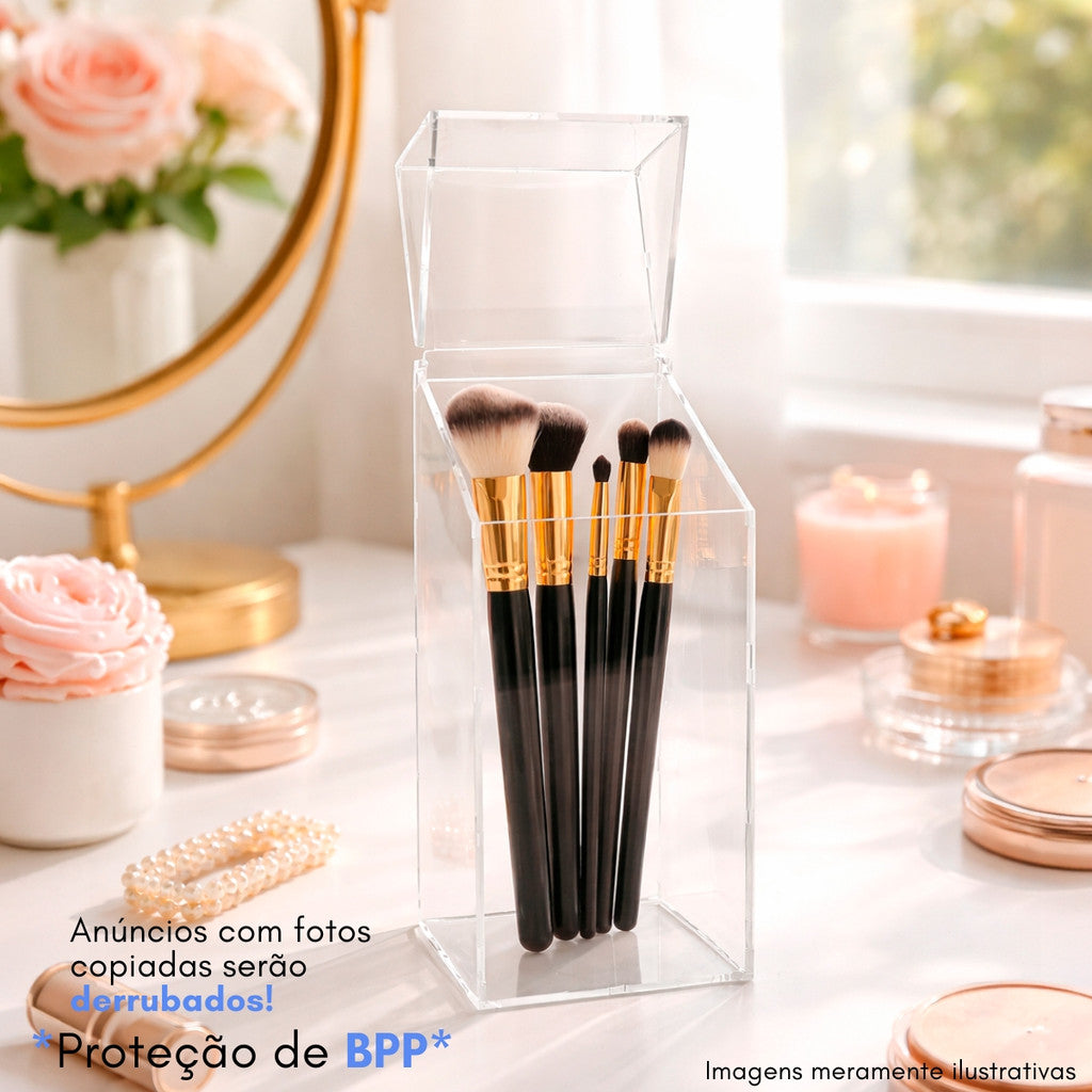 Organizador Maquiagem Porta Pincel Tampa Suporte Penteadeira Cosmético Estojo Batom Caixa
