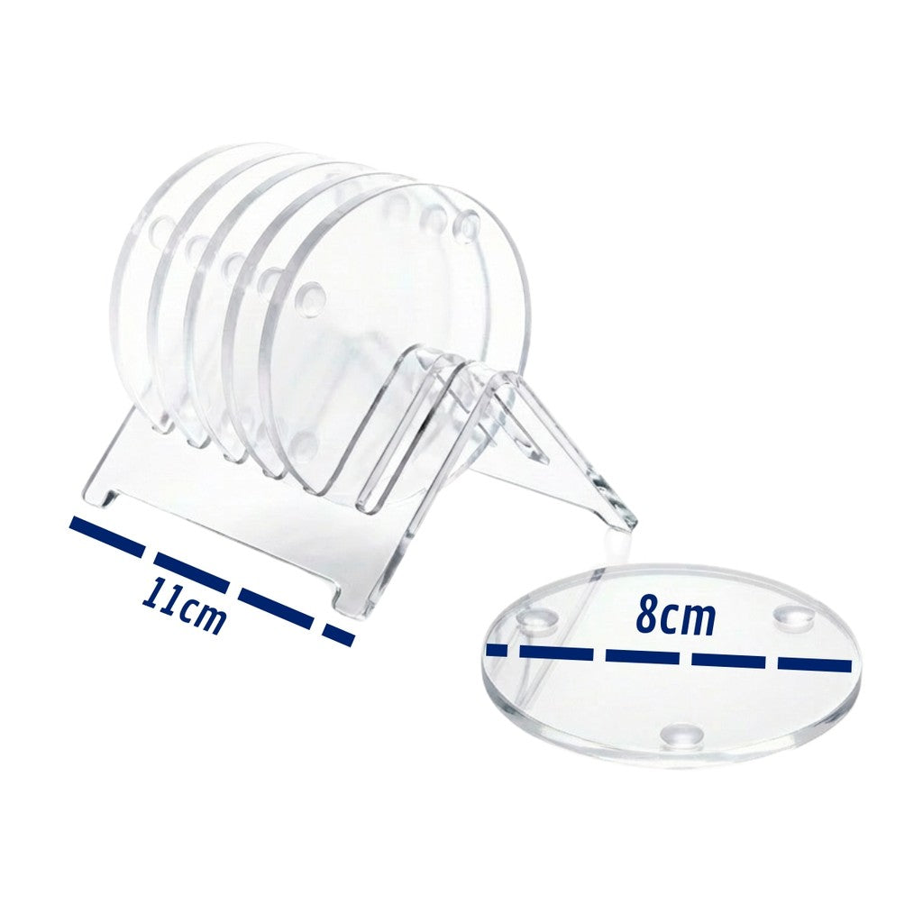 Jogo 6 Bolachas Porta Copo Acrílico Redondo Suporte