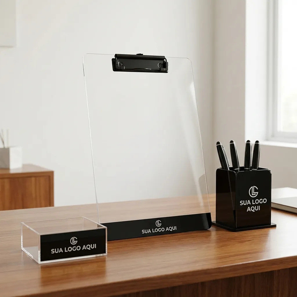 Kit Escritório Personalizado Prancheta Porta Caneta Cartões Clínica Consultório Médico