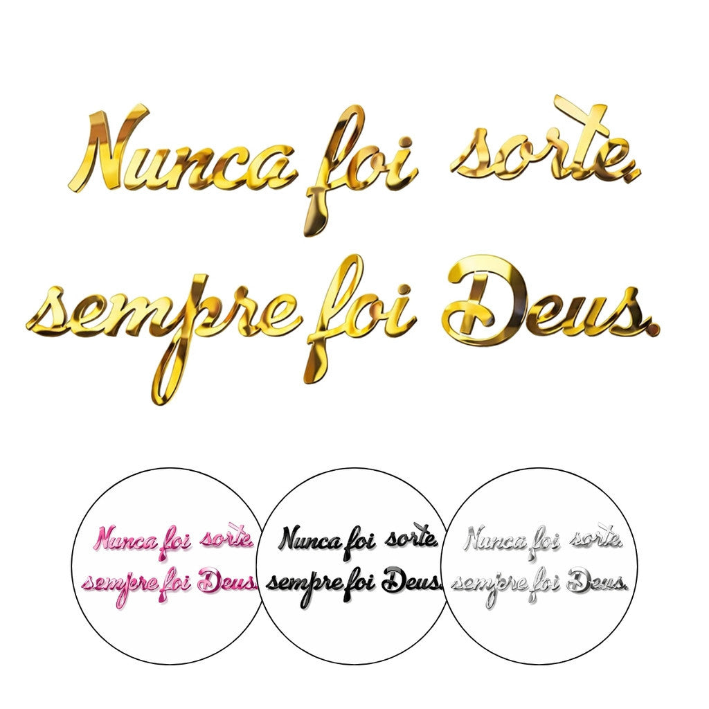 Aplique Letreiro Nunca Foi Sorte Decor Espelho 39cm Placa